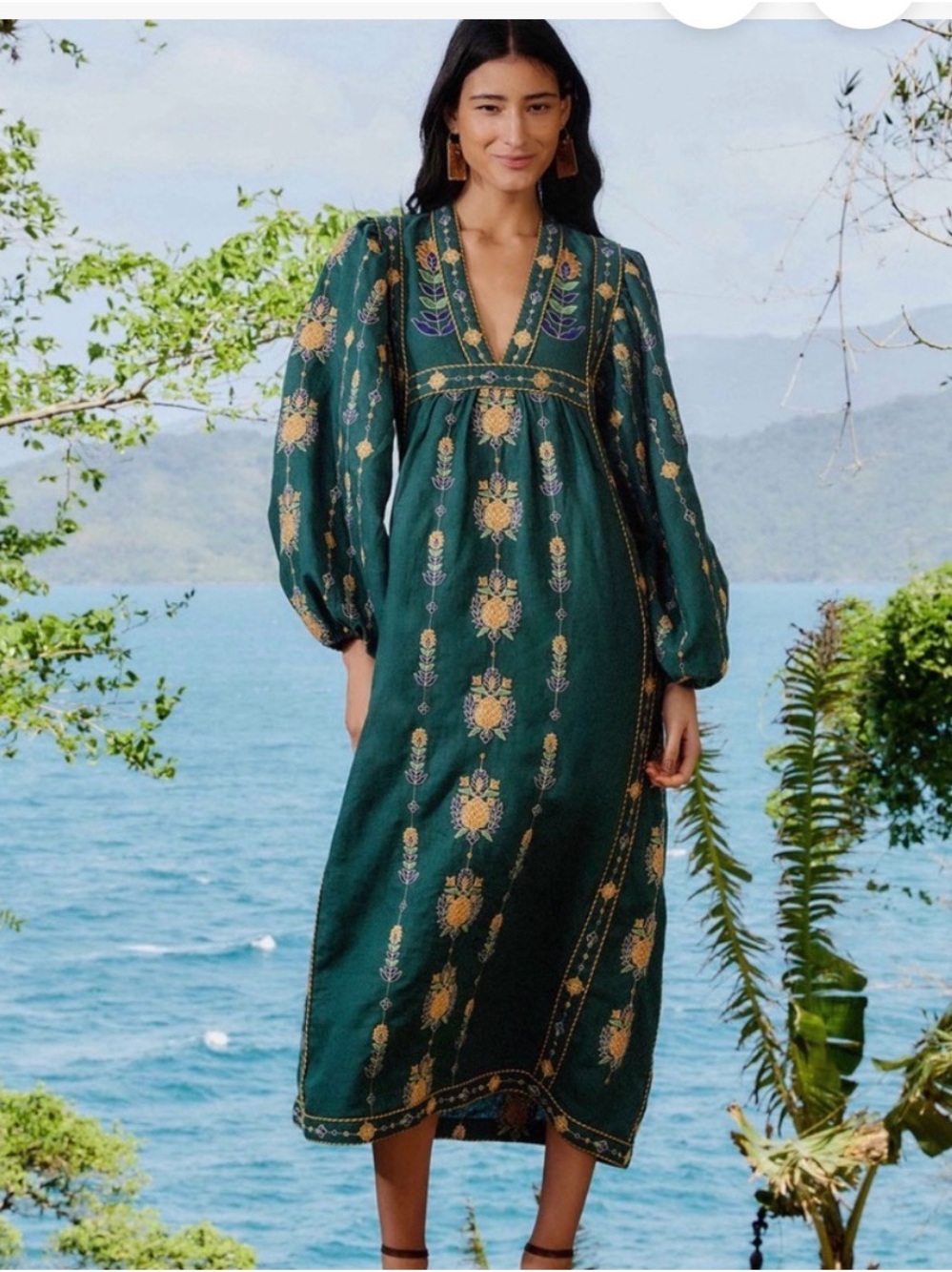 FARM Rio Pineapple Embroidered Tunic Maxi Dress